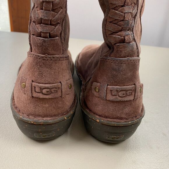 UGG Karyn Cuffed Suede Sheepskin Boots Womens 7 Brown Mid Calf - Picture 7 of 15
